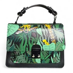 Min & Mon Silas Small Leather Crossbody Bag El Tropico Jungle Tiger Print Black